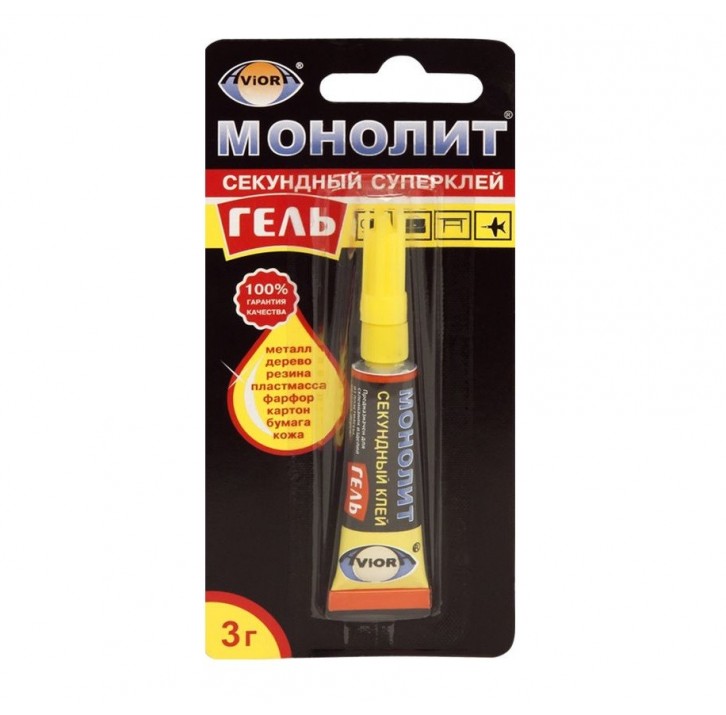 Клей супер-ГЕЛЬ секундный AVIORA-МОНОЛИТ 3г. на листе 12шт./288