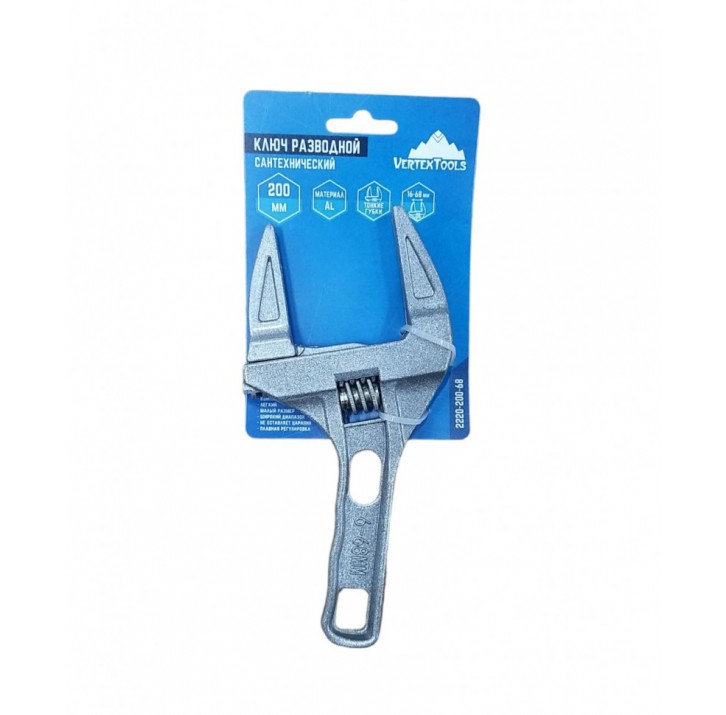 Ключ разводной сантехнический 200мм Увеличенный диапазон раскрытия 16-68мм VERTEX Ключ разводной сантехнический 200мм Увеличенный диапазон раскрытия 16-68мм VERTEX