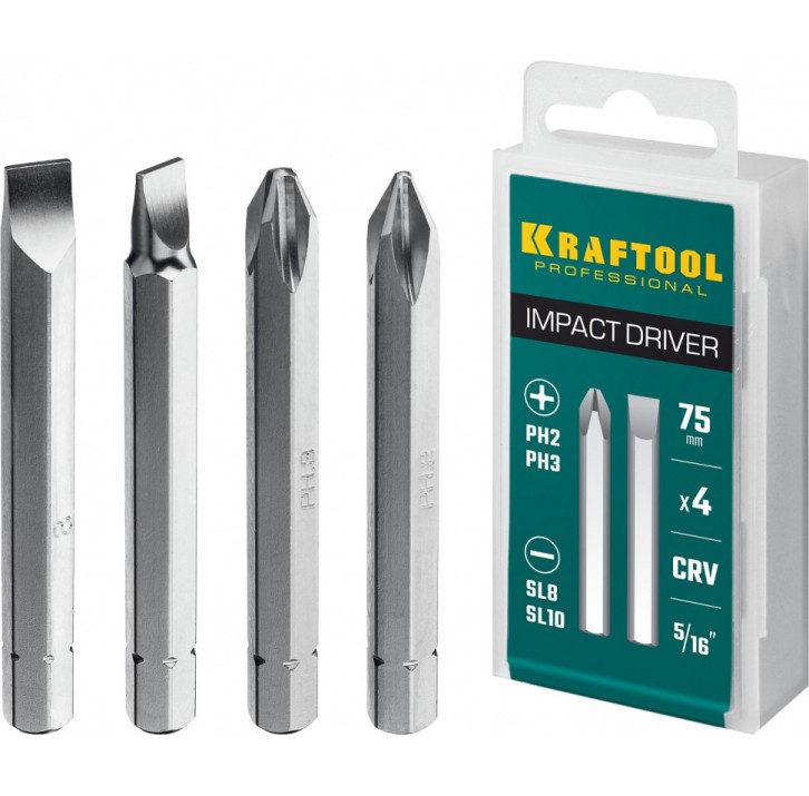 KRAFTOOL 75 мм, 4 шт, Набор бит для ударной отвертки (25552) KRAFTOOL 75 мм, 4 шт, Набор бит для ударной отвертки (25552)