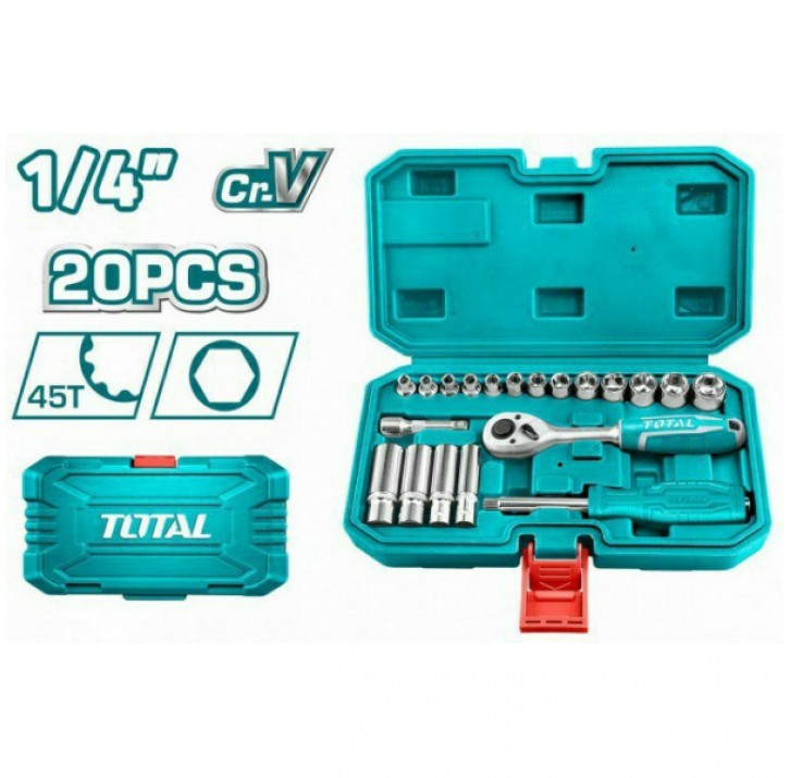 Набор головок 1/4" с трещоткой 20шт TOTAL Набор головок 1/4" с трещоткой 20шт TOTAL