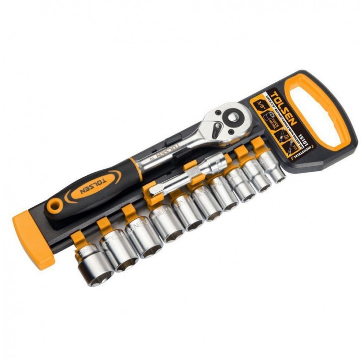 Набор головок с трещеткой и удлинителем 12 предметов 3/8" TOLSEN Набор головок с трещеткой и удлинителем 12 предметов 3/8" TOLSEN