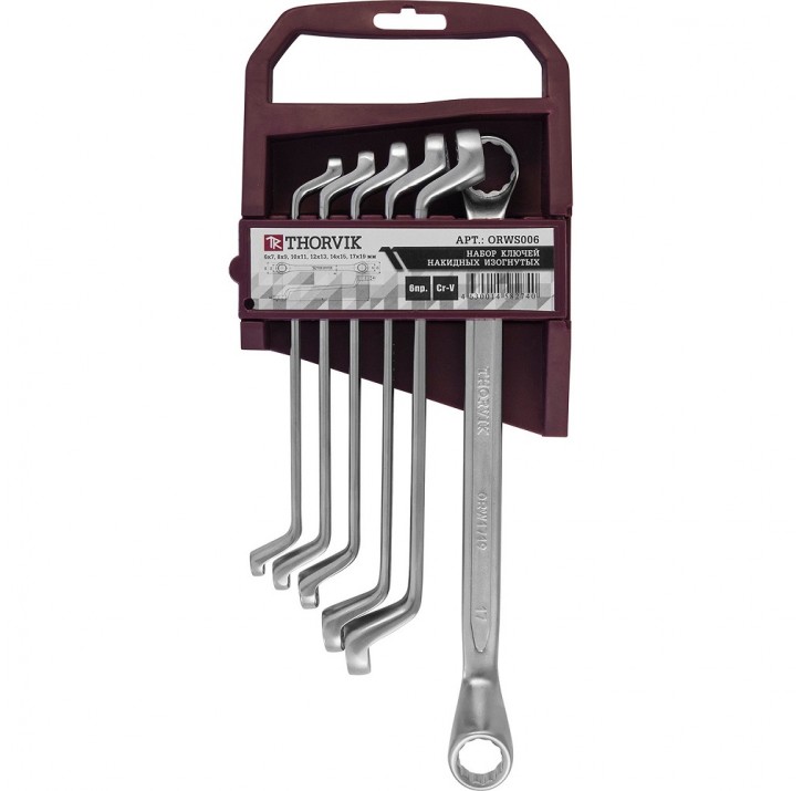 Набор ключей THORVIK гаечных накидных изогнутых 75°, 6-19 мм, 6 предметов ORWS006 Набор ключей THORVIK гаечных накидных изогнутых 75°, 6-19 мм, 6 предметов ORWS006