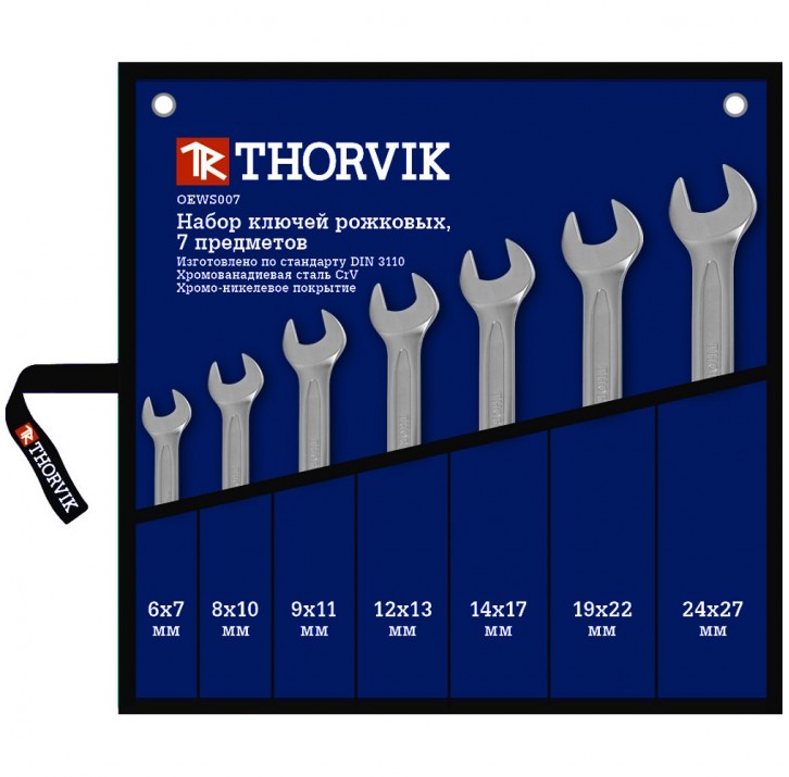 Набор ключей THORVIK гаечных рожковых в сумке, 6-27 мм, 7 предметов OEWS007 Набор ключей THORVIK гаечных рожковых в сумке, 6-27 мм, 7 предметов OEWS007