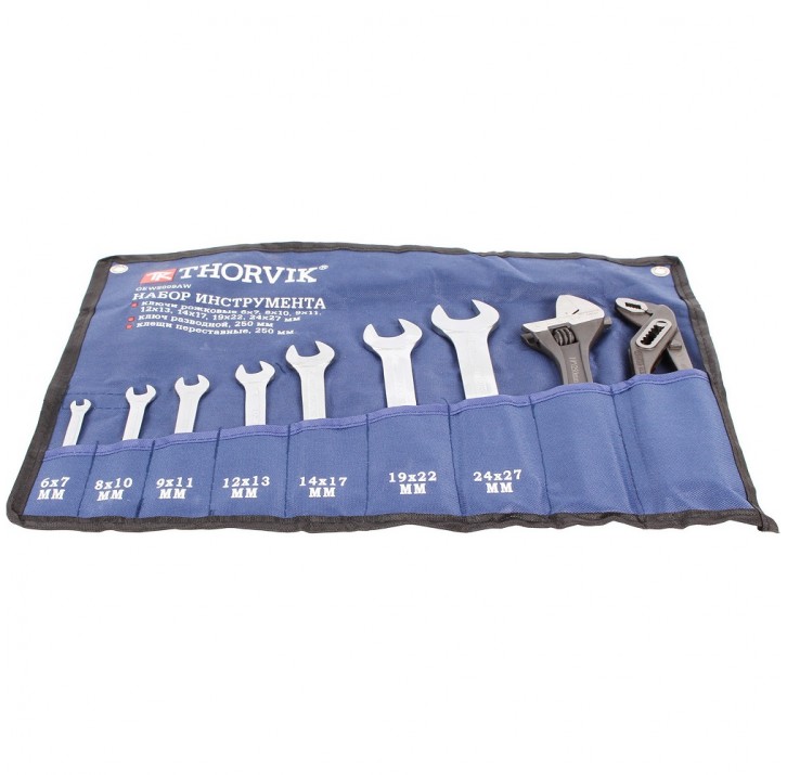 Набор ключей в сумке THORVIK рожковые, разводные, клещи переставные OEWS009AW Набор ключей в сумке THORVIK рожковые, разводные, клещи переставные OEWS009AW