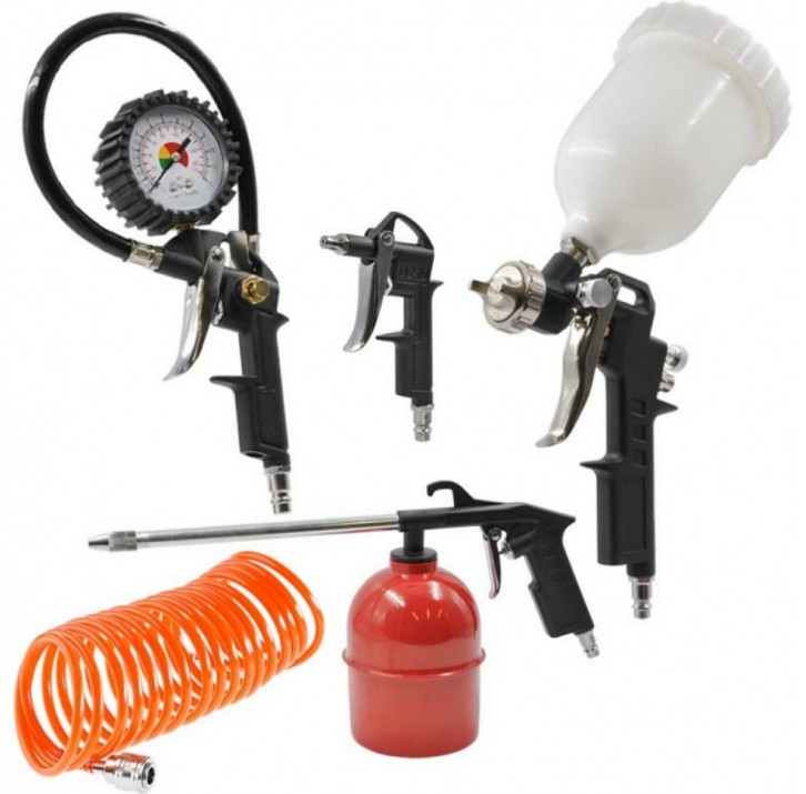 Набор пневмоинструмента ARMA 5 предмет. (краскопульт,шланг 5м,пистолеты: продув.,подкач., мовильный) Набор пневмоинструмента ARMA 5 предмет. (краскопульт,шланг 5м,пистолеты: продув.,подкач., мовильный)