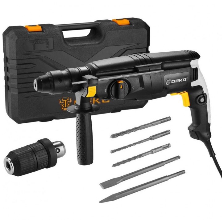 Перфоратор DEKO DKH 1100W в кейсе + набор из 5 буров SDS+ и патрон 063-4159 Перфоратор DEKO DKH 1100W в кейсе + набор из 5 буров SDS+ и патрон 063-4159