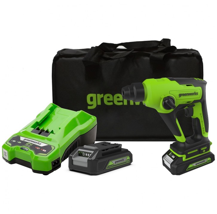 Перфоратор GREENWORKS GD24SDS1K2 24V акб 2 А.ч и з/у в сумке 3803107UA Перфоратор GREENWORKS GD24SDS1K2 24V акб 2 А.ч и з/у в сумке 3803107UA