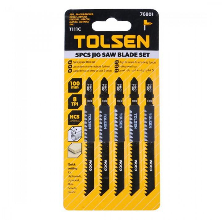 Полотна для электролобзика по дереву HCS 100мм Т111С (5шт) TOLSEN Полотна для электролобзика по дереву HCS 100мм Т111С (5шт) TOLSEN