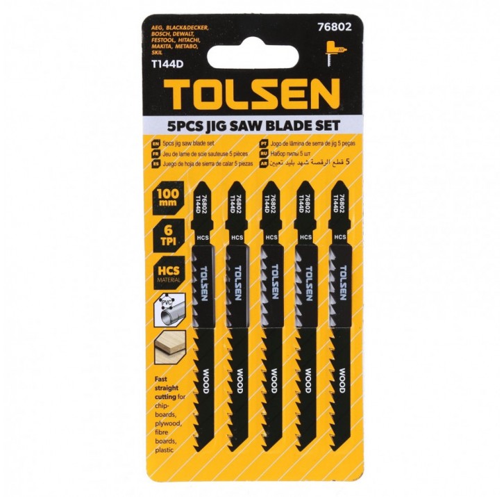Полотна для электролобзика по дереву HCS 100мм Т144D (5шт) TOLSEN Полотна для электролобзика по дереву HCS 100мм Т144D (5шт) TOLSEN