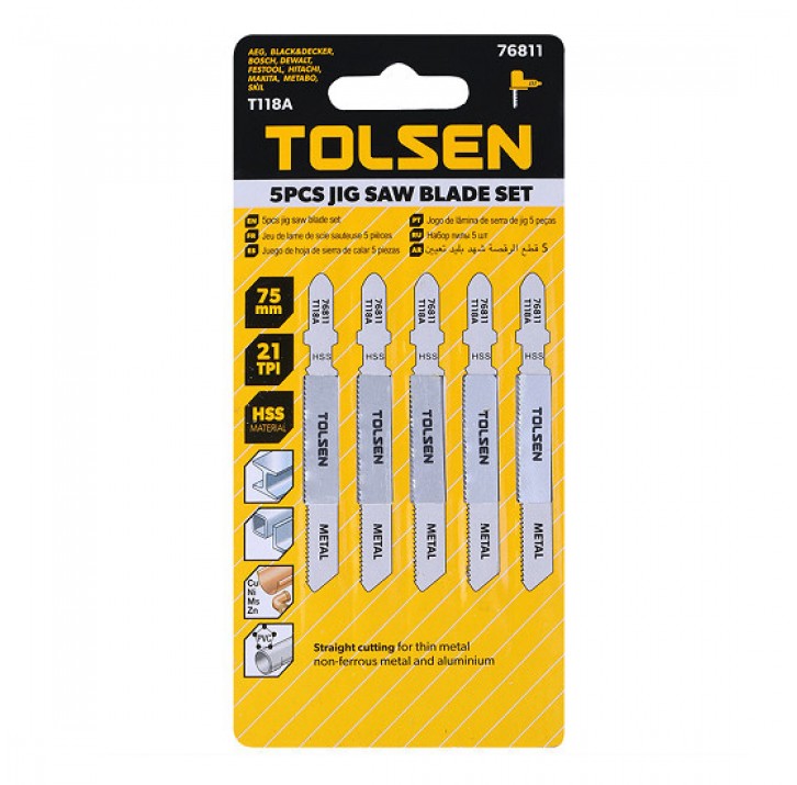 Полотна для электролобзика по мет. HSS 75мм Т118А (5шт) TOLSEN Полотна для электролобзика по мет. HSS 75мм Т118А (5шт) TOLSEN