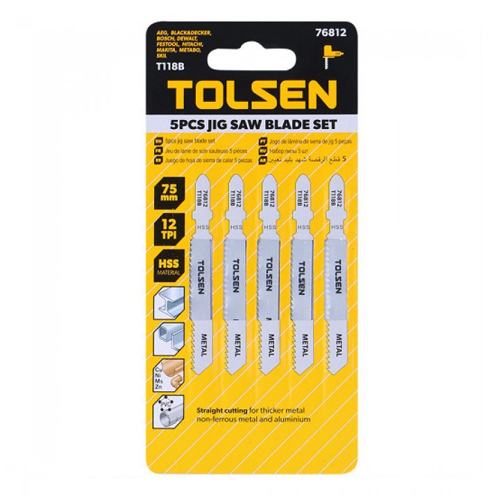 Полотна для электролобзика по мет. HSS 75мм Т118B (5шт) TOLSEN Полотна для электролобзика по мет. HSS 75мм Т118B (5шт) TOLSEN