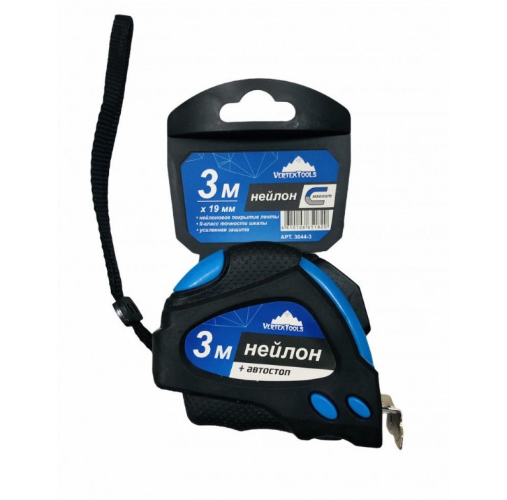 Рулетка с автостопом полотно Нейлон + Магнит 10м*25мм VERTEX Рулетка с автостопом полотно Нейлон + Магнит 10м*25мм VERTEX