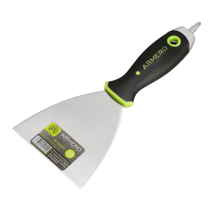 Шпатель ARMERO малярный 100мм нерж.сталь, с битой A204/101 Шпатель ARMERO малярный 100мм нерж.сталь, с битой A204/101