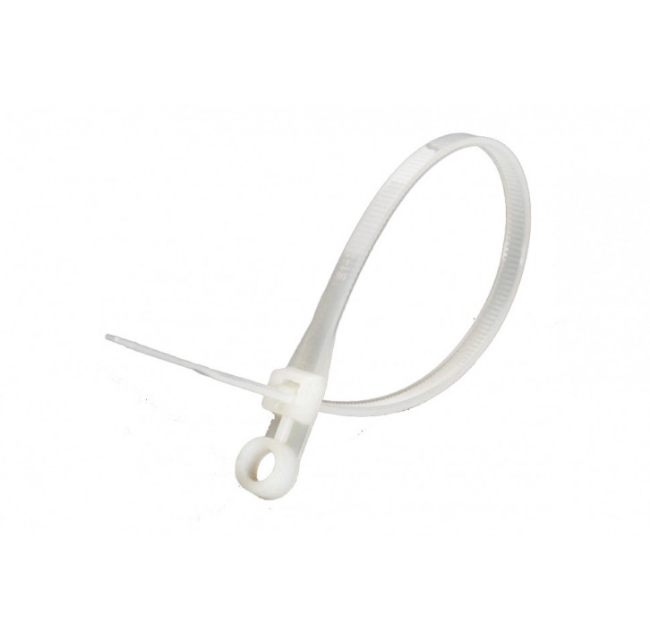 Стяжка нейлоновая с кольцом, белая 5,0*220мм, 100шт Стяжка нейлоновая с кольцом, белая 5,0*220мм, 100шт