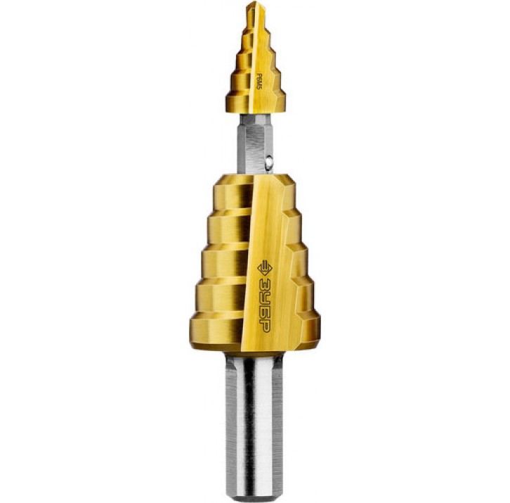 ЗУБР 4-22 мм, 11 ступеней, покрытие NiT, сверло ступенчатое составное 29673-4-22 Профессионал ЗУБР 4-22 мм, 11 ступеней, покрытие NiT, сверло ступенчатое составное 29673-4-22 Профессионал