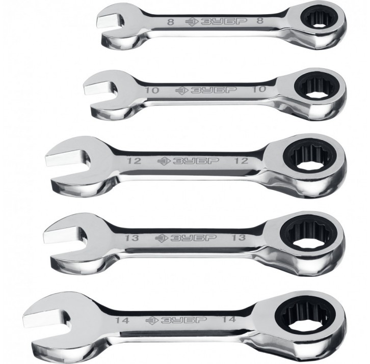 ЗУБР 5 шт, 8-14 мм, Набор укороченных трещоточных гаечных ключей, Профессионал (27103-H5) ЗУБР 5 шт, 8-14 мм, Набор укороченных трещоточных гаечных ключей, Профессионал (27103-H5)