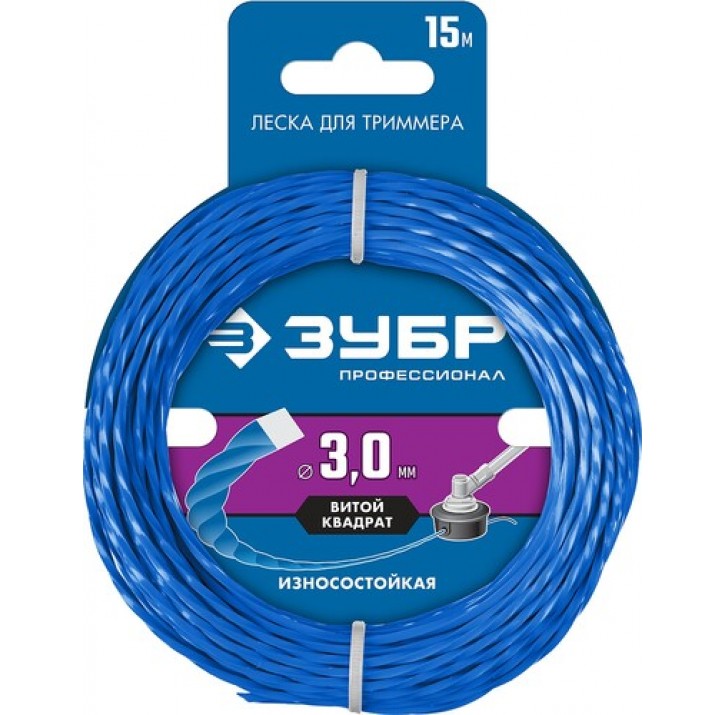 ЗУБР диаметр 3.0 мм, длина 15 м, леска для триммера "витой квадрат" 71030-3.0 Профессионал ЗУБР диаметр 3.0 мм, длина 15 м, леска для триммера "витой квадрат" 71030-3.0 Профессионал