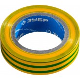 ЗУБР Электрик-10, 15 мм х 10 м желто-зеленая Изоляционная ле..