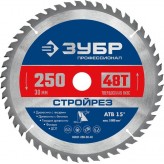 ЗУБР ф 250 х 30 мм, 48Т, диск пильный по строительной древес..